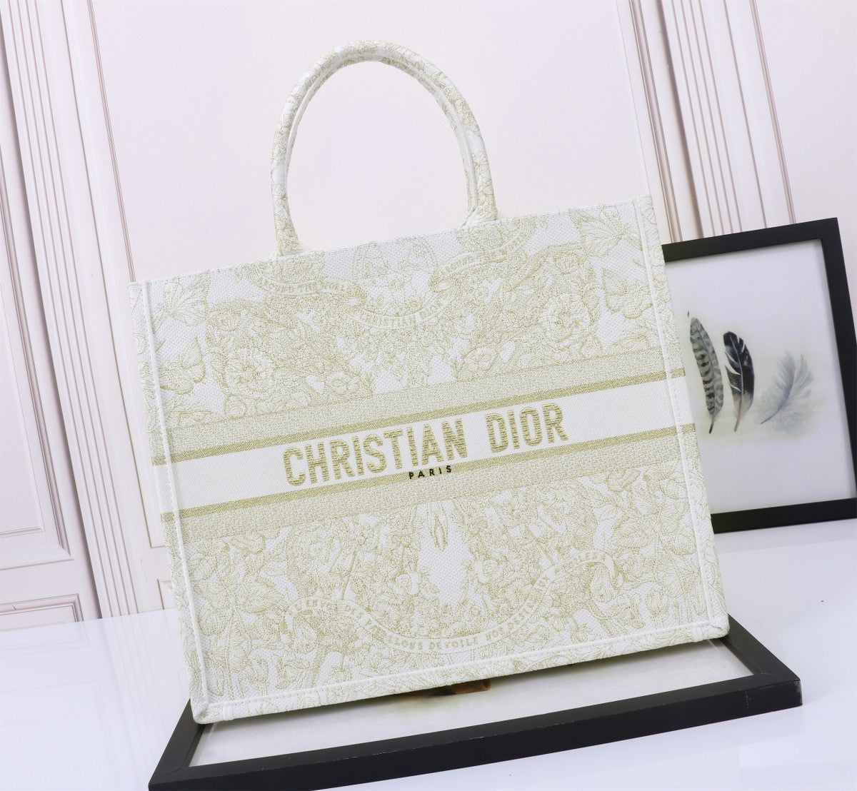 Dior Beige Embroidered Floral Toile Canvas Tote Bag with Handles