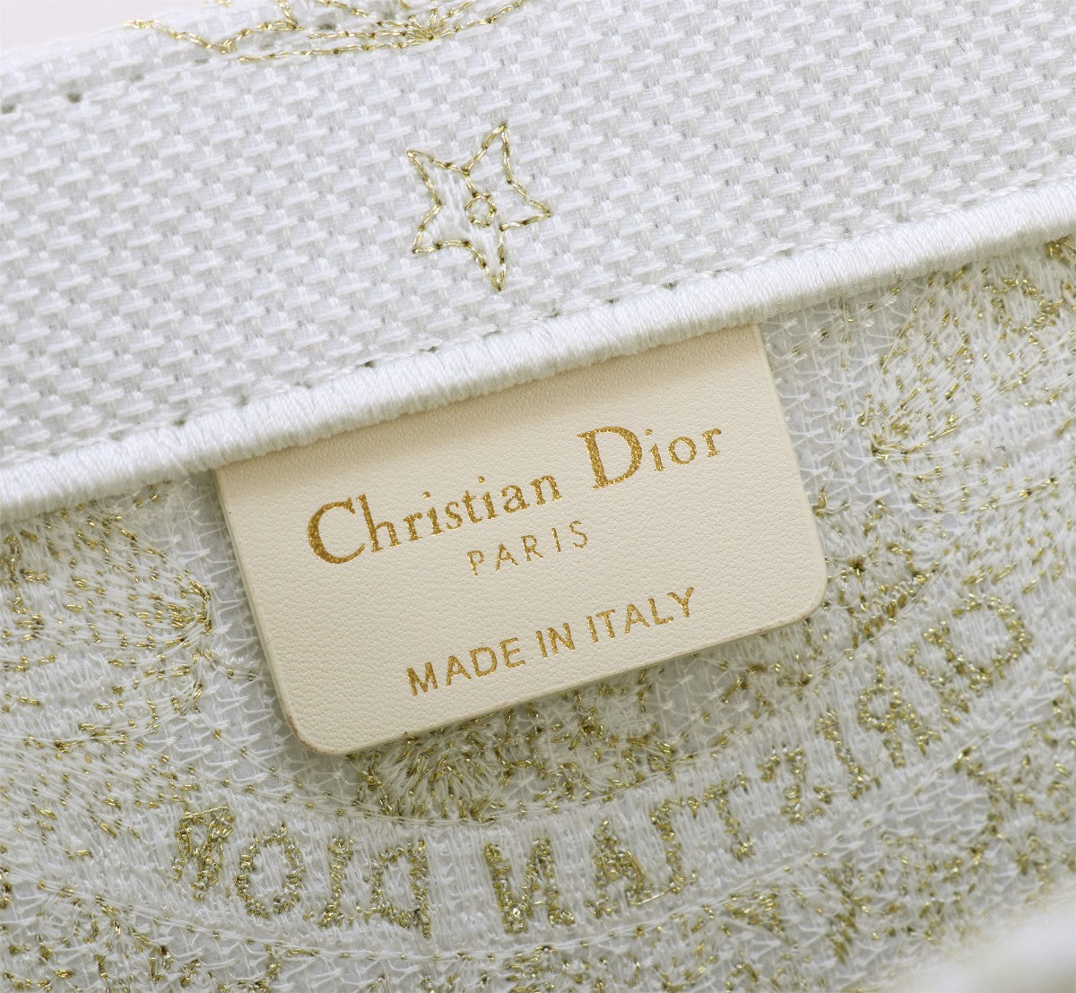 Dior Elegant Cream and Gold Floral Embroidered Canvas Book Tote Bag