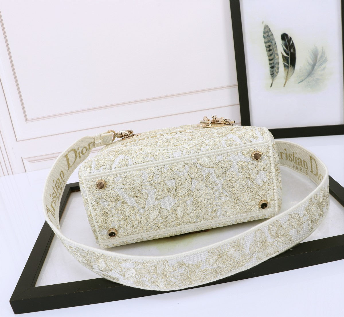 Dior Elegant Cream Embroidered Floral Canvas Tote Handbag