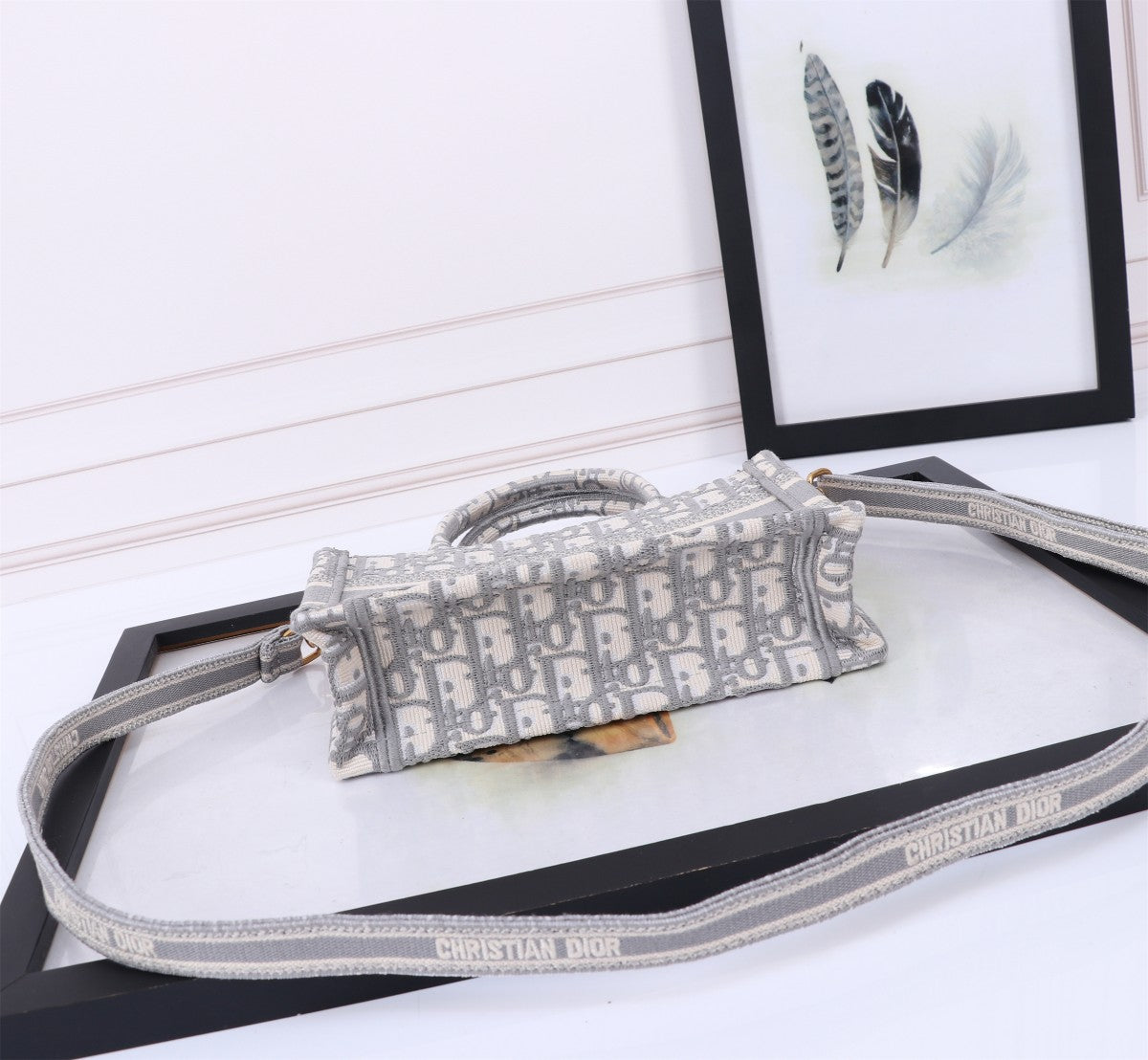 Dior Grey Embroidered Monogram Canvas Tote Bag with Shoulder Strap
