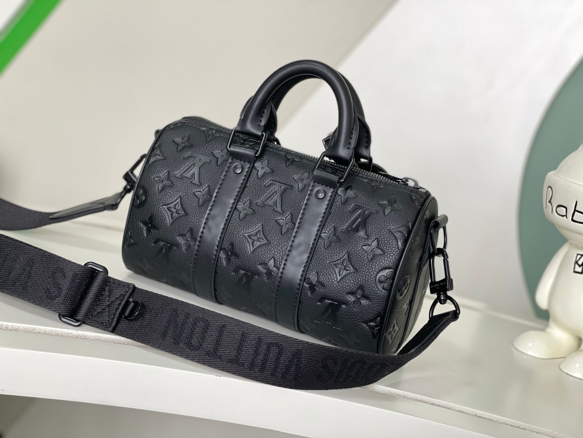 Louis Vuitton Black Embossed Monogram Leather Mini Duffle Crossbody Bag