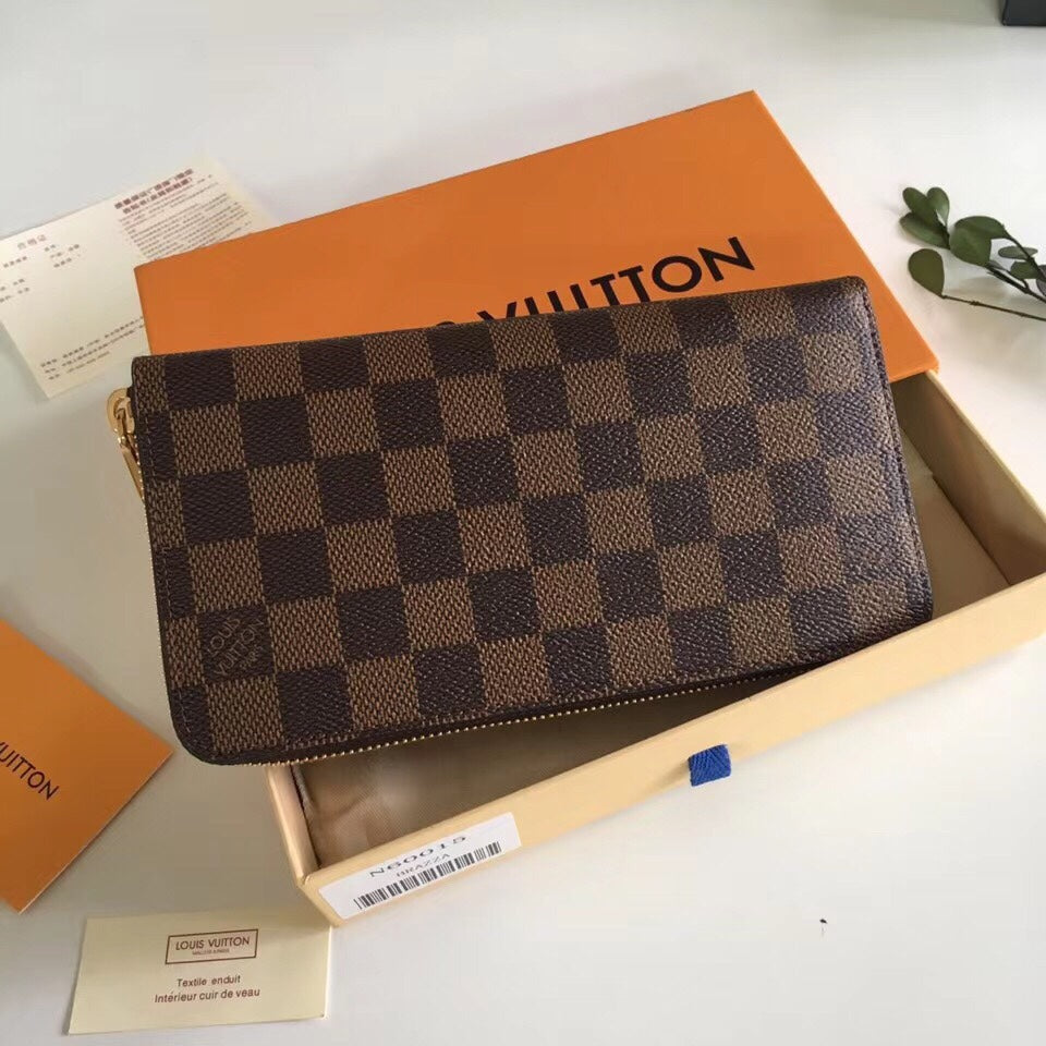 Louis Vuitton Brown Checkerboard Pattern Long Zip-Around Clutch Wallet