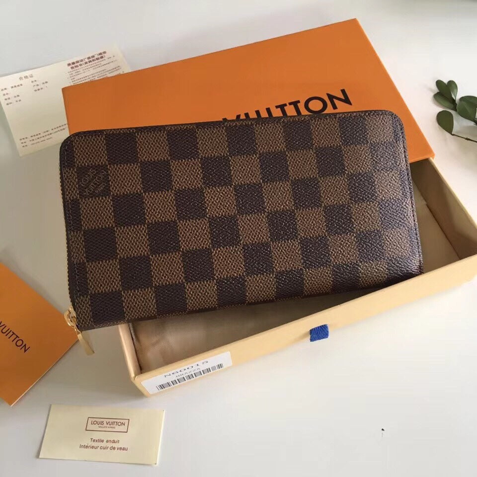 Louis Vuitton Brown Checkerboard Pattern Long Zip-Around Clutch Wallet