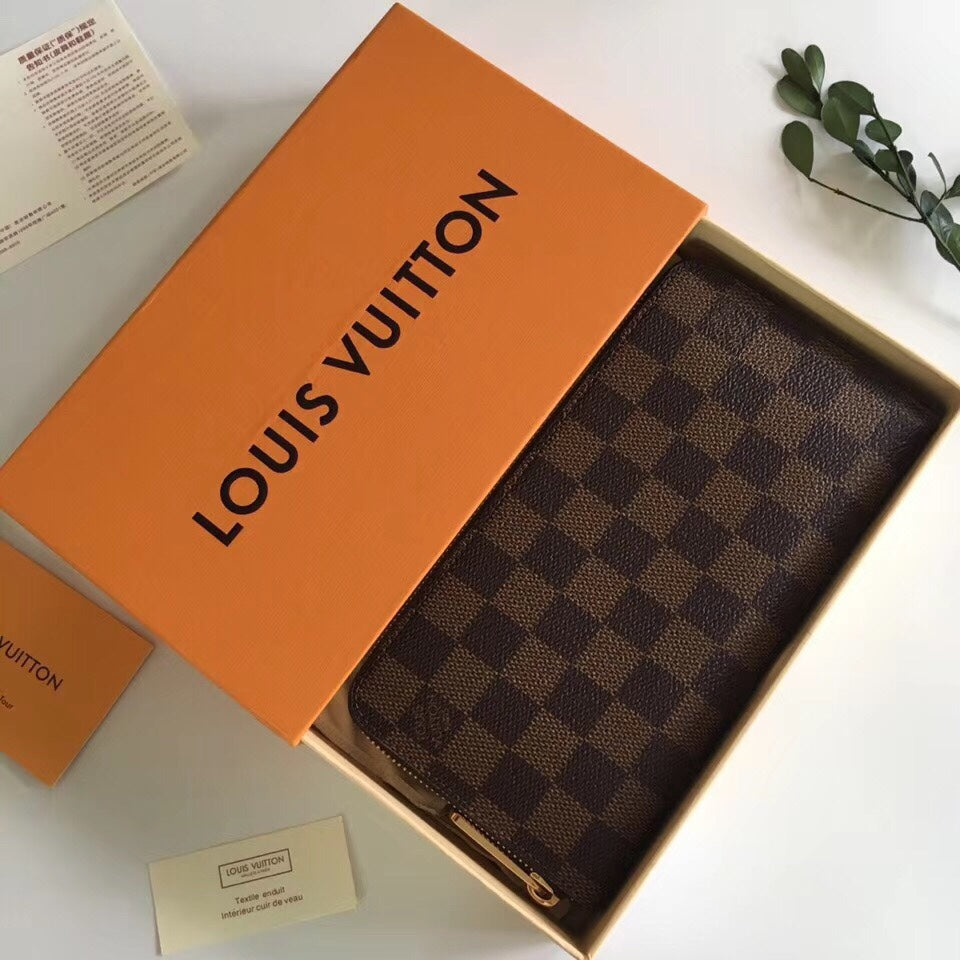 Louis Vuitton Brown Checkerboard Pattern Long Zip-Around Clutch Wallet