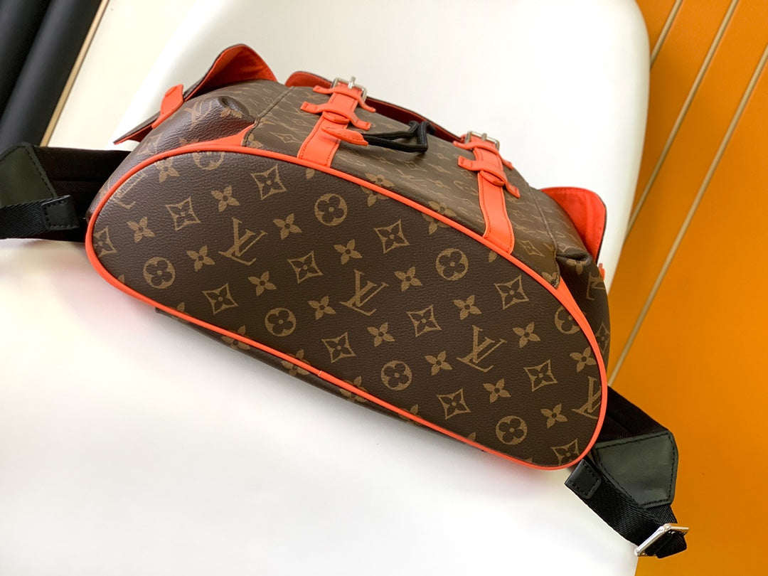 Louis Vuitton Brown Monogram Print Utility Backpack with Bright Orange Details