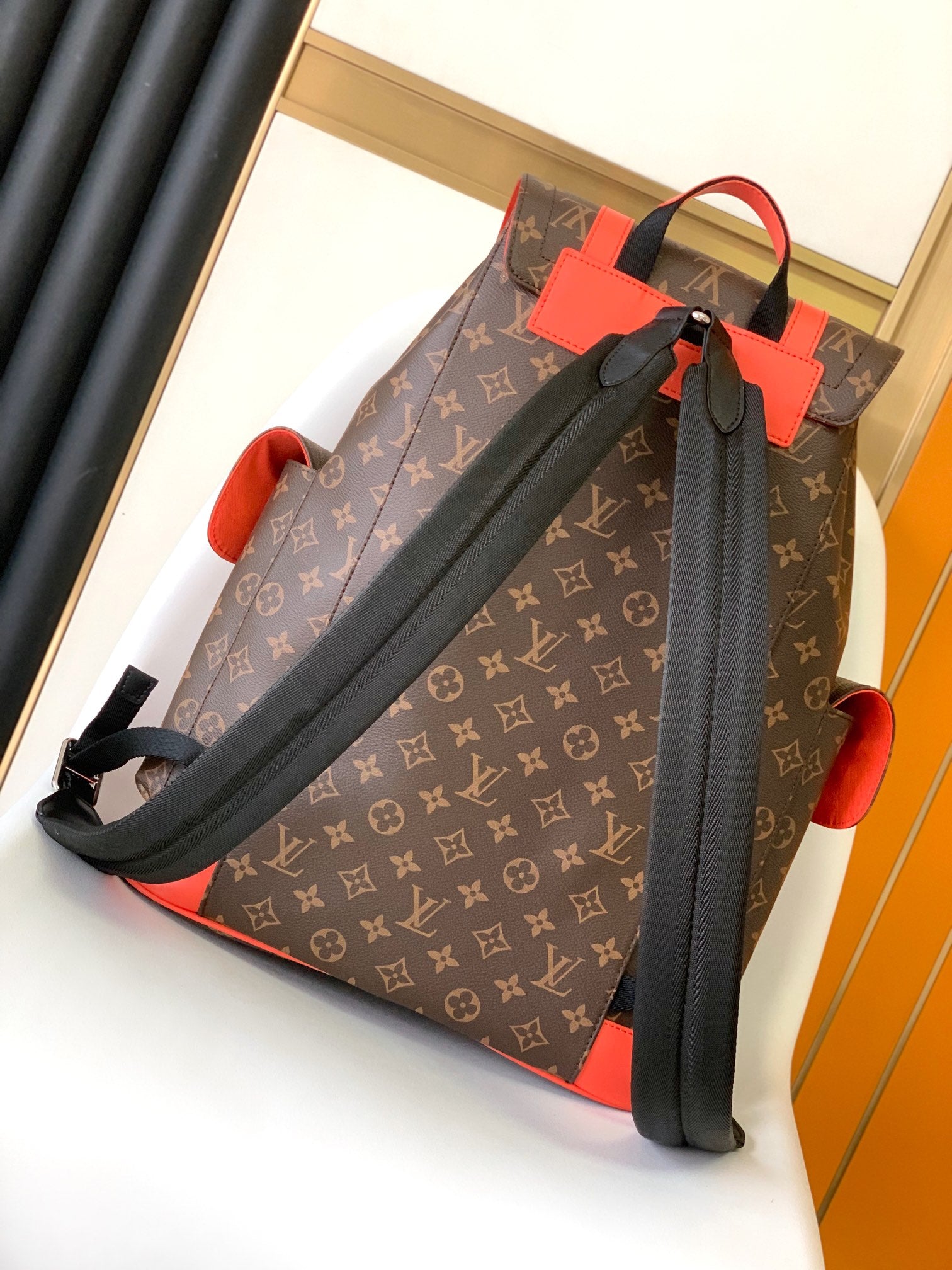 Louis Vuitton Brown Monogram Print Utility Backpack with Bright Orange Details