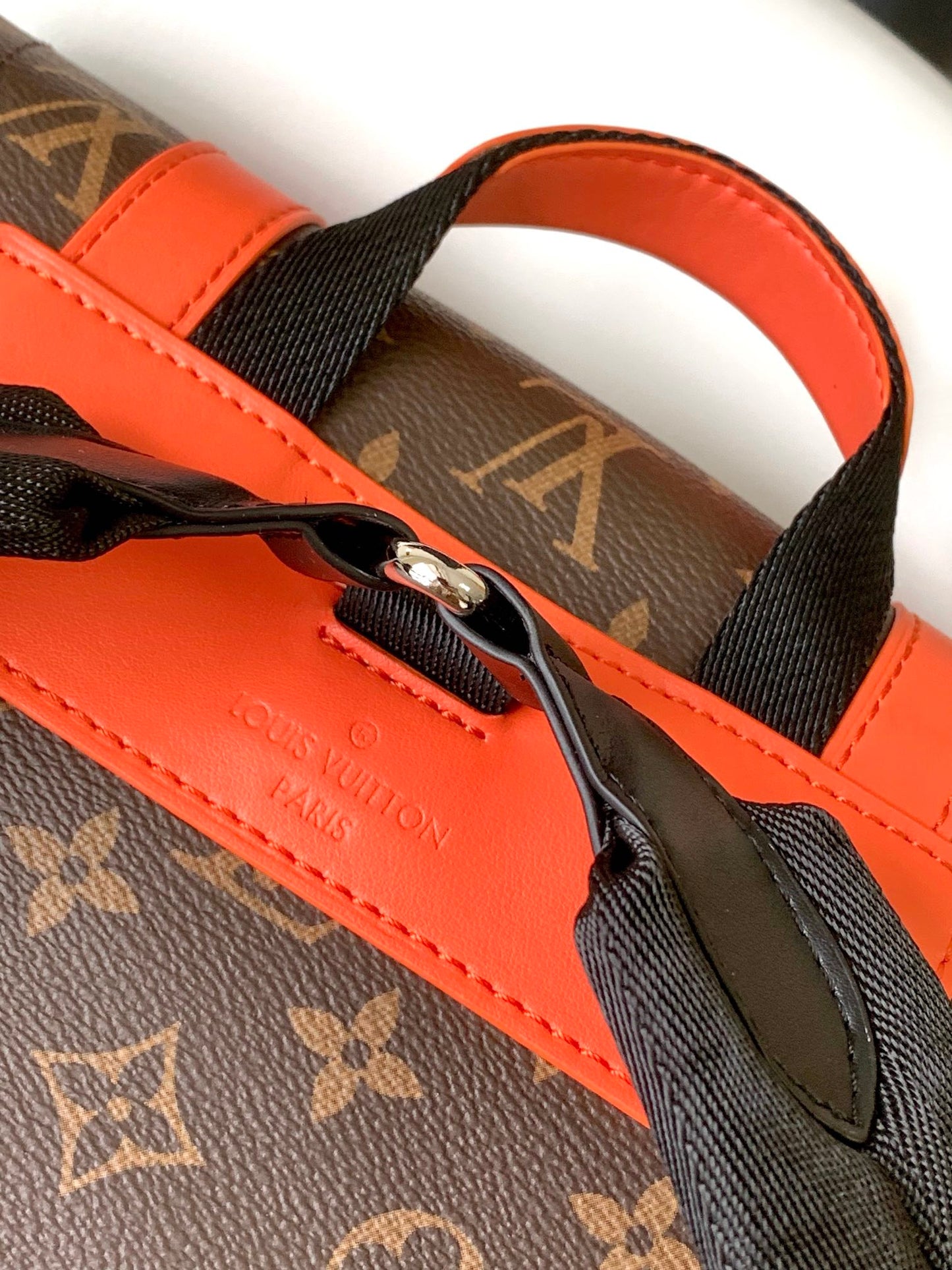 Louis Vuitton Brown Monogram Print Utility Backpack with Bright Orange Details