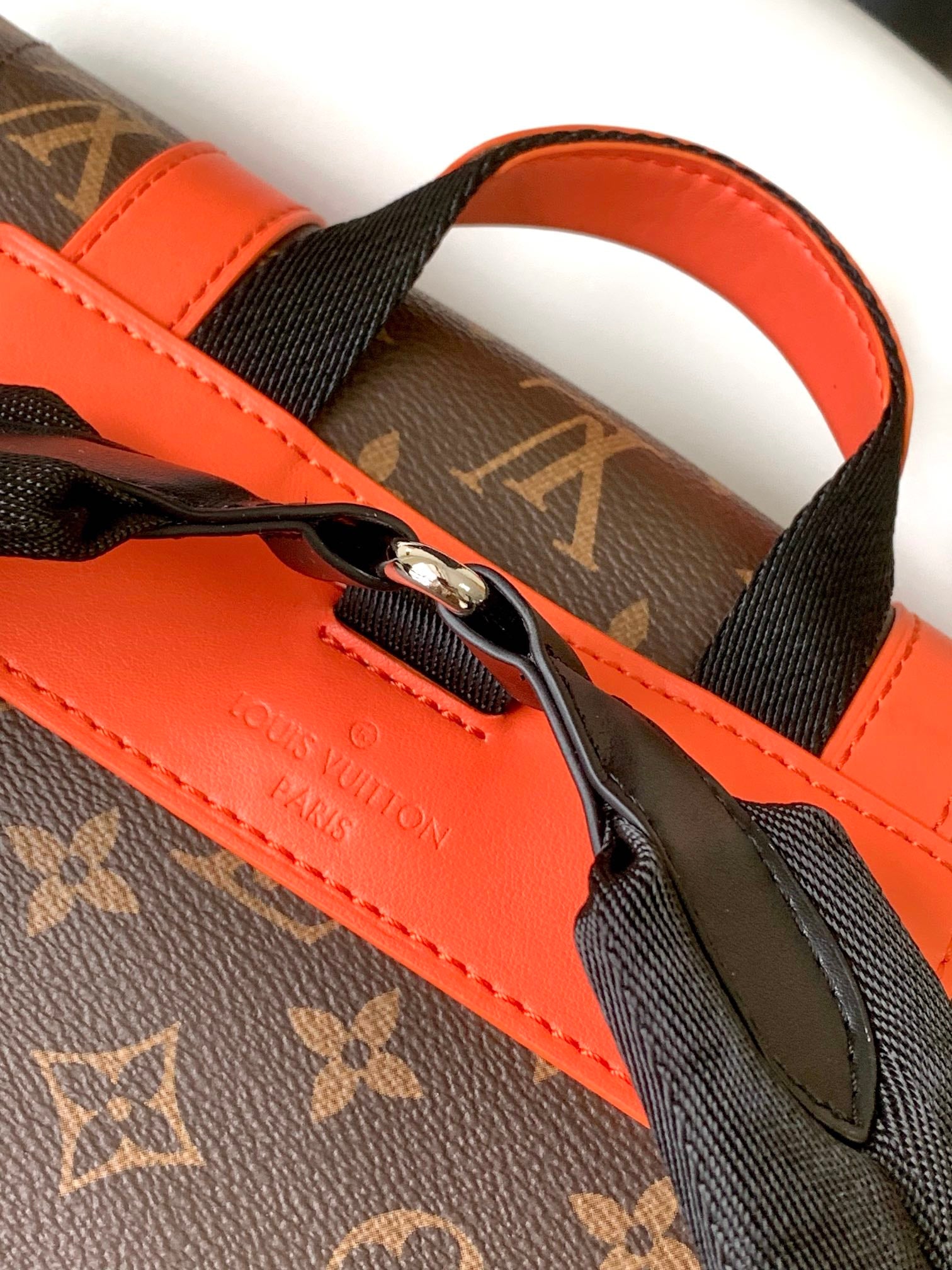 Louis Vuitton Brown Monogram Print Utility Backpack with Bright Orange Details