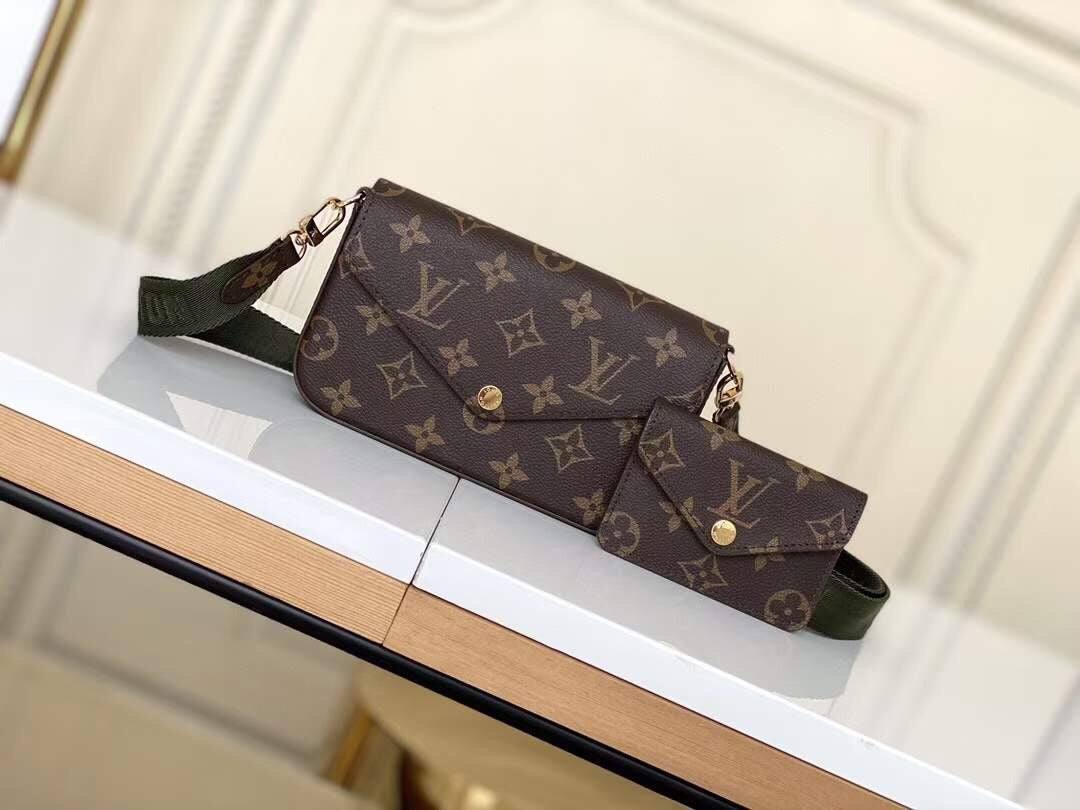Louis Vuitton Monogram Félicie Strap &amp; Go Crossbody Bag with Khaki Green Strap