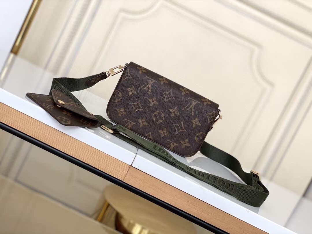 Louis Vuitton Monogram Multi Pouch Crossbody Bag with Green Webbing Strap