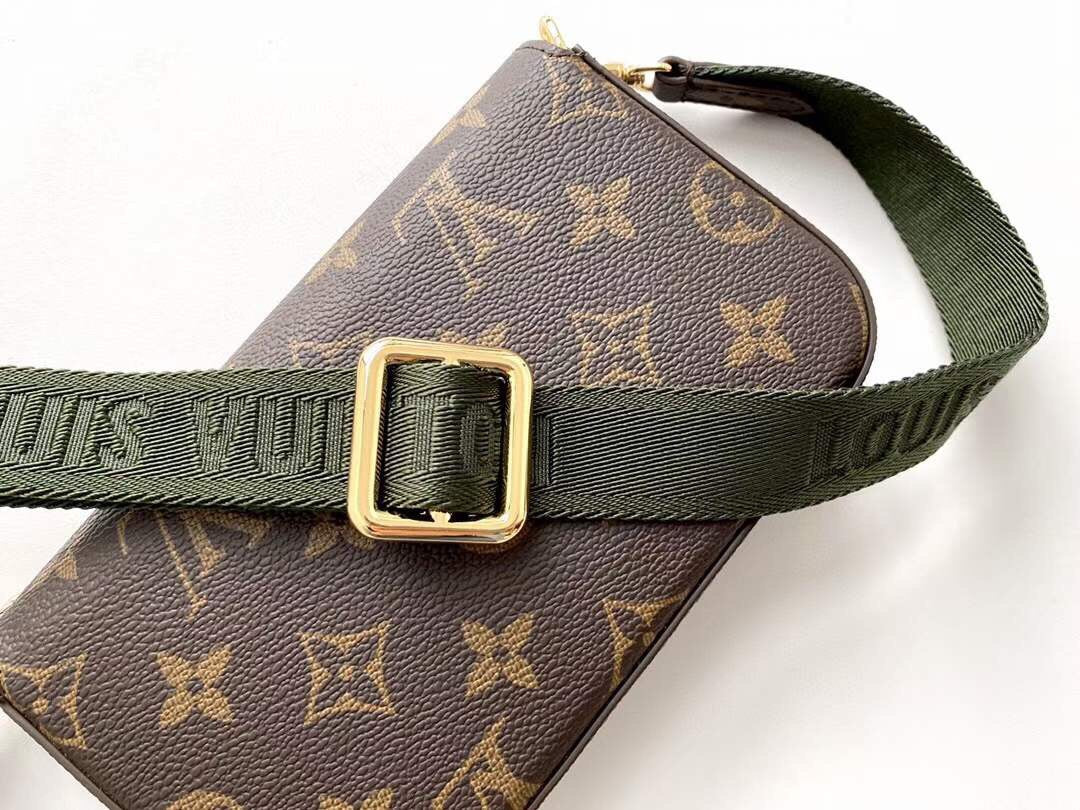 Louis Vuitton Monogram Multi Pouch Crossbody Bag with Green Webbing Strap