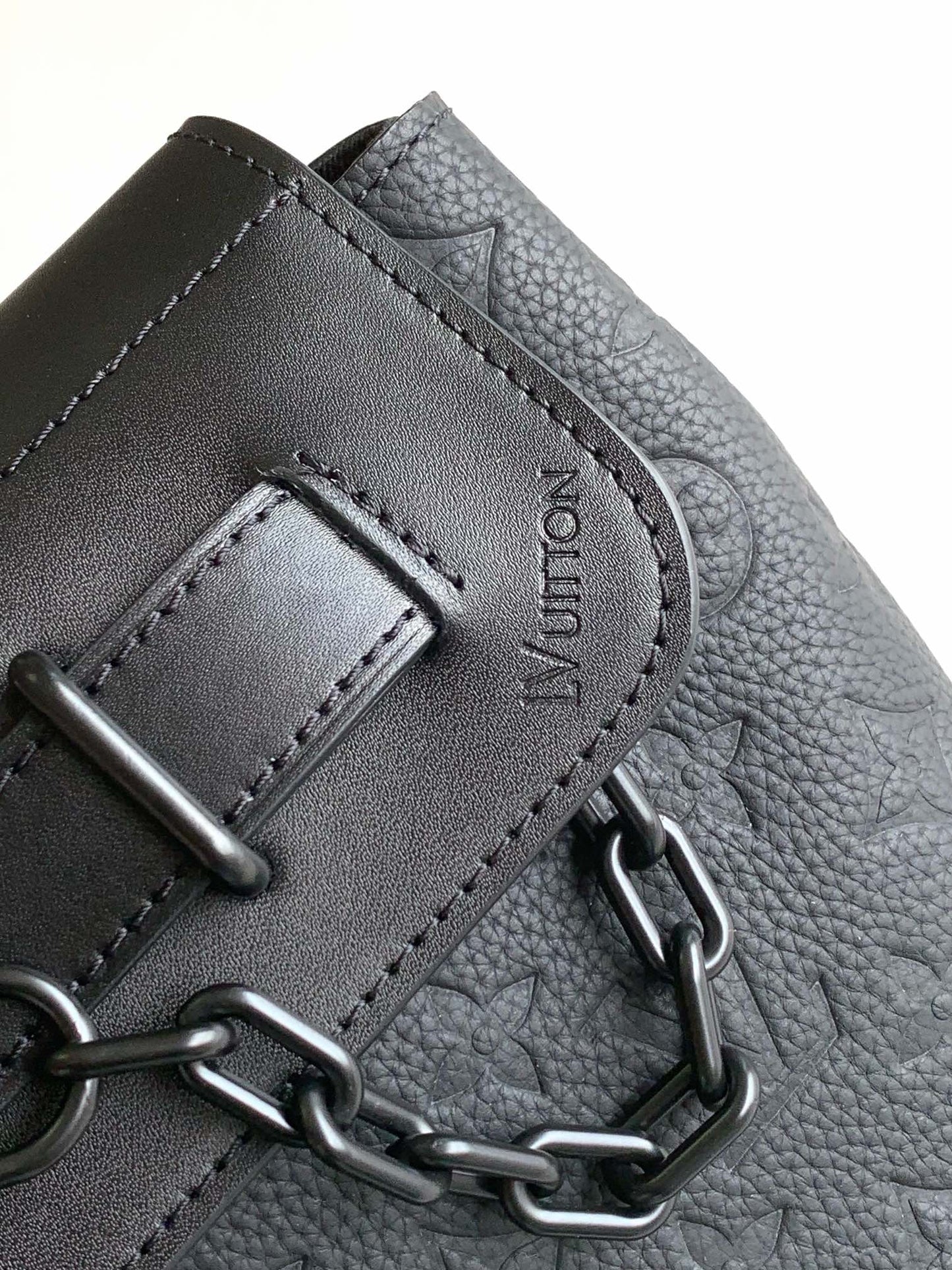 Louis Vuitton Structured Black Embossed Leather Top Handle Crossbody Bag