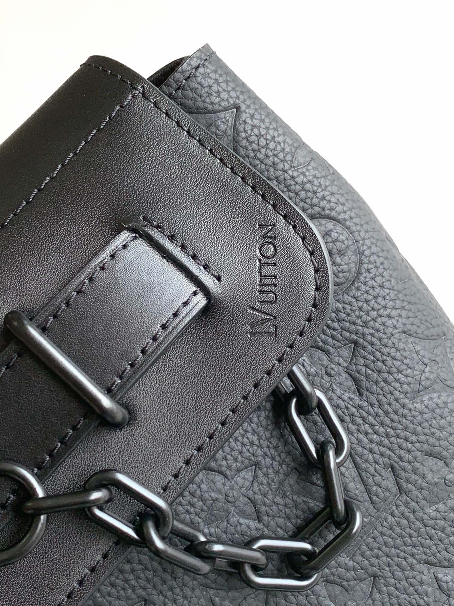 Louis Vuitton Structured Black Embossed Leather Top Handle Crossbody Bag