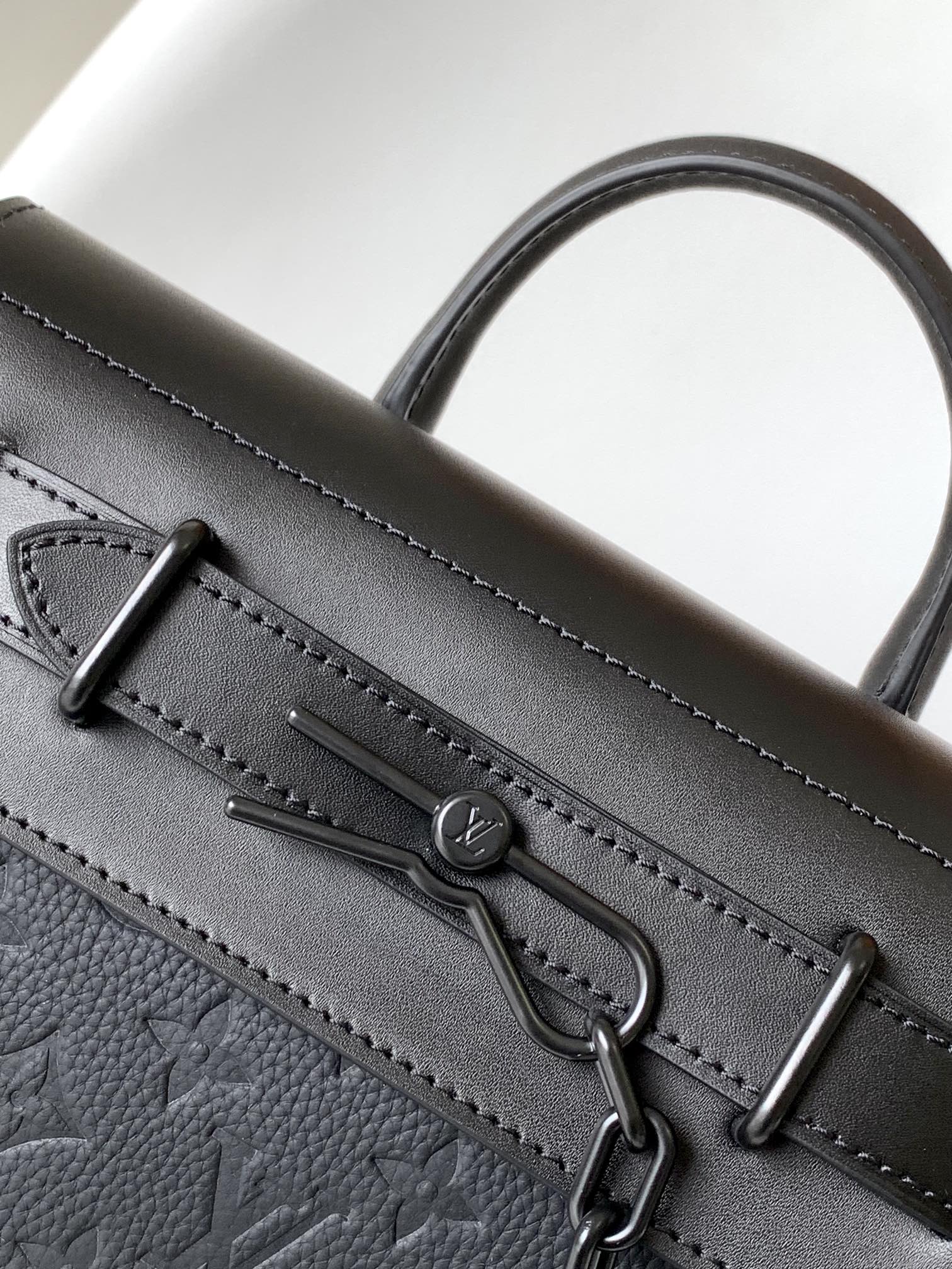 Louis Vuitton Structured Black Embossed Leather Top Handle Crossbody Bag