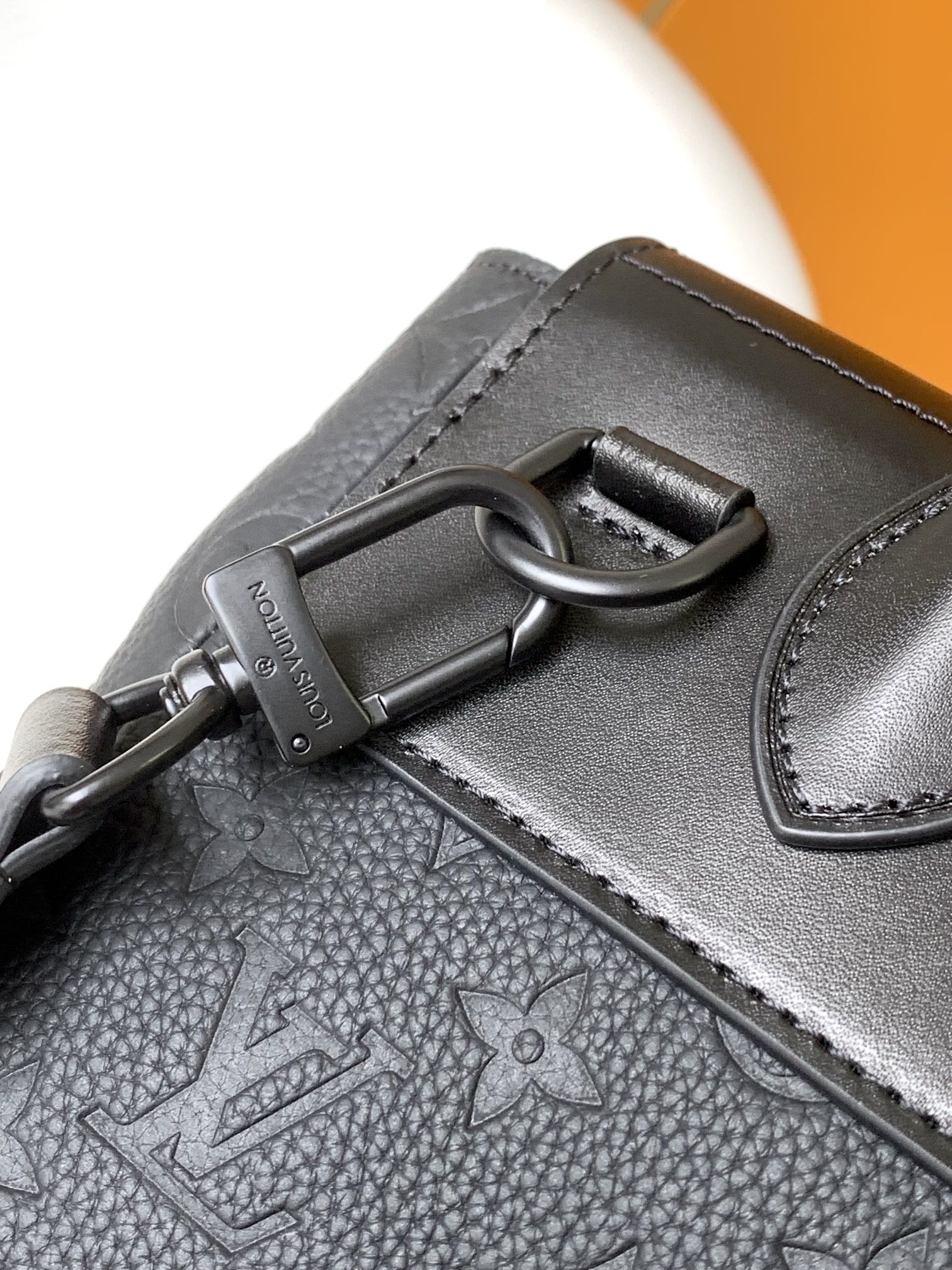 Louis Vuitton Structured Black Embossed Leather Top Handle Crossbody Bag