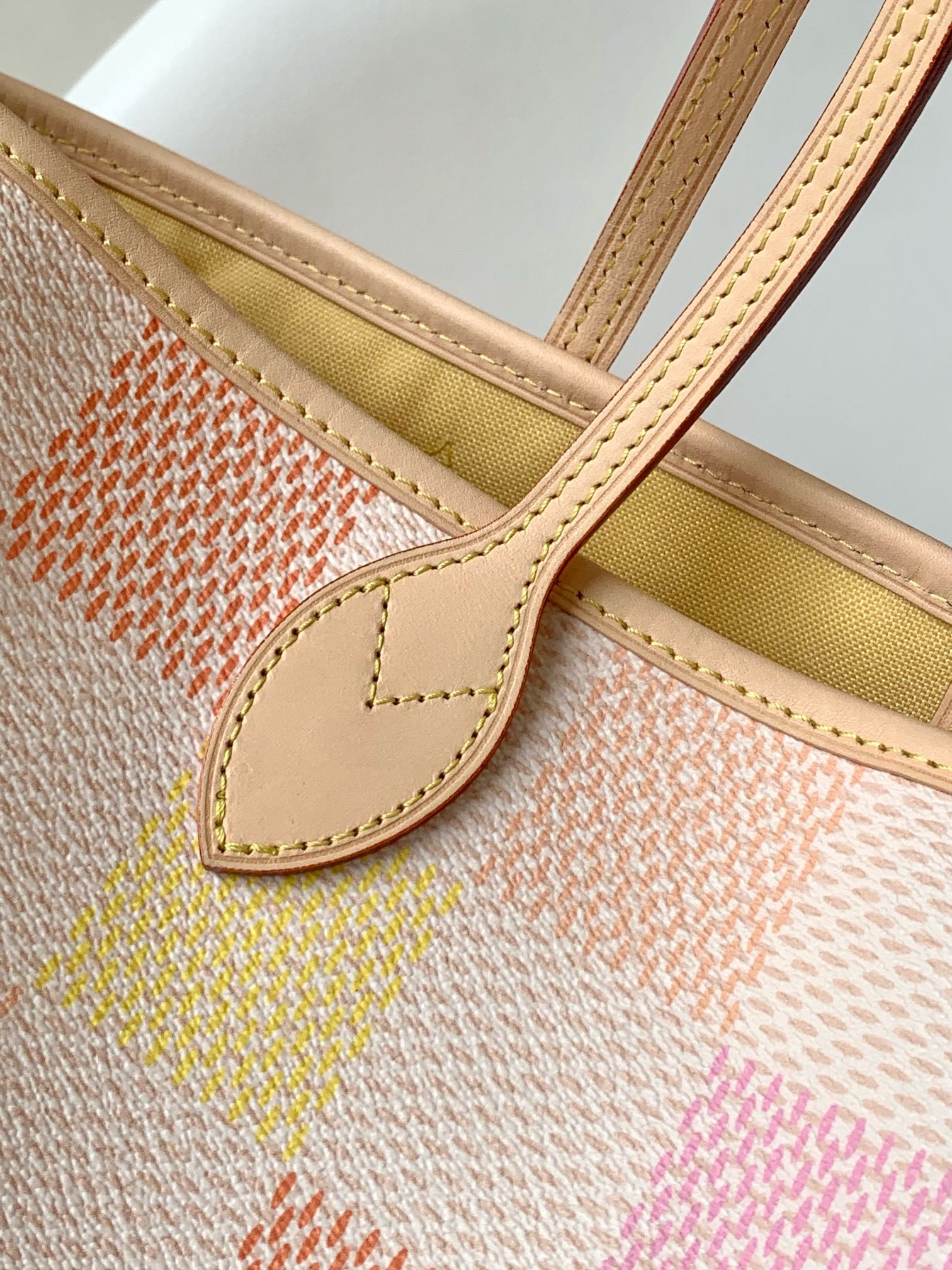 Louis Vuitton Chic Pastel Checkered Canvas Tote Bag with Shoulder Straps