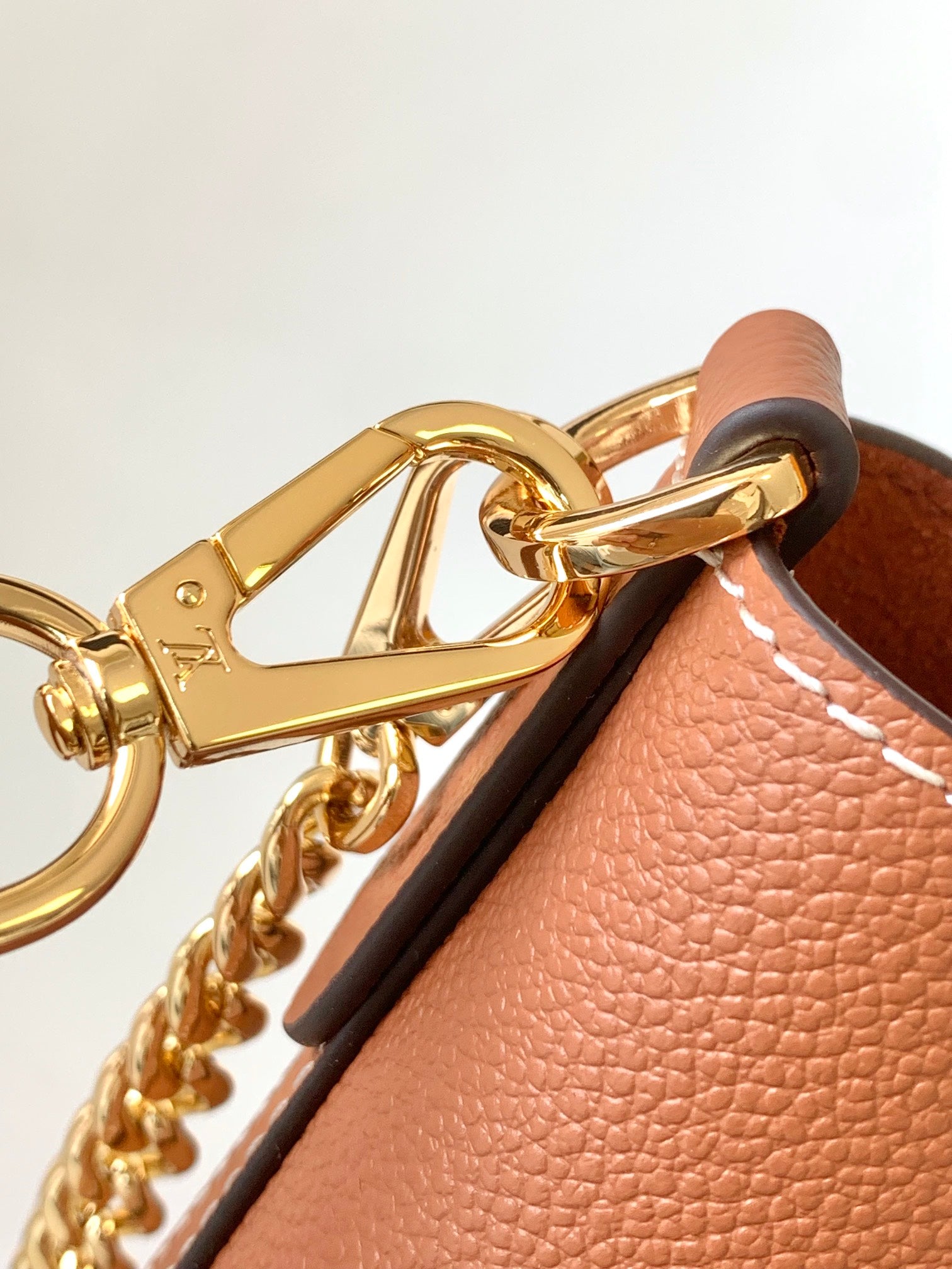 Louis Vuitton Classic Brown Leather Bucket Bag with Gold Chain Shoulder Strap