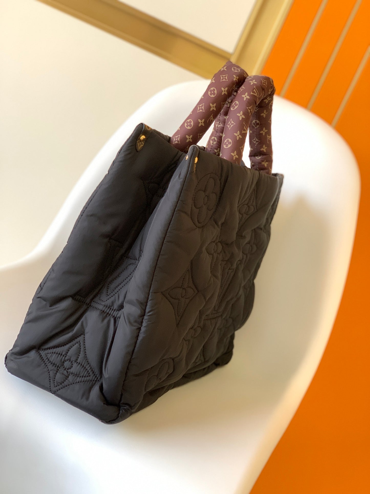 Louis Vuitton Black Quilted Puffer Tote Bag with Monogram Pattern Handles