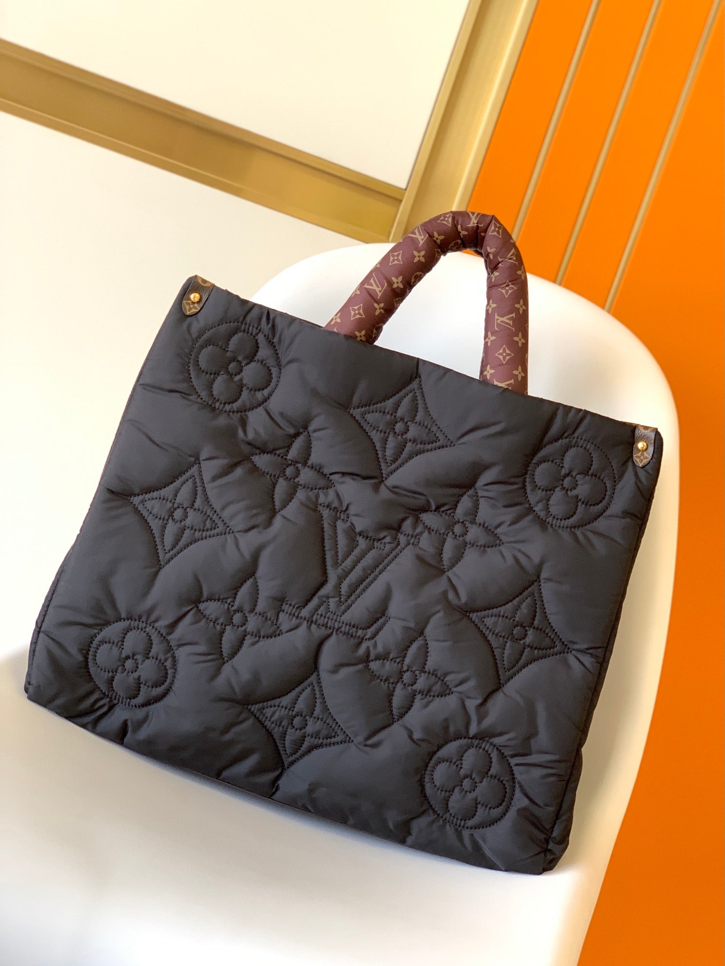 Louis Vuitton Black Quilted Puffer Tote Bag with Monogram Pattern Handles