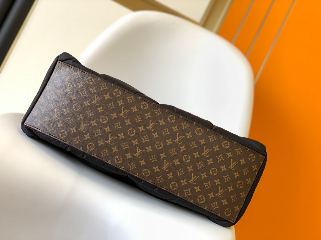 Louis Vuitton Black Quilted Puffer Tote Bag with Monogram Pattern Handles