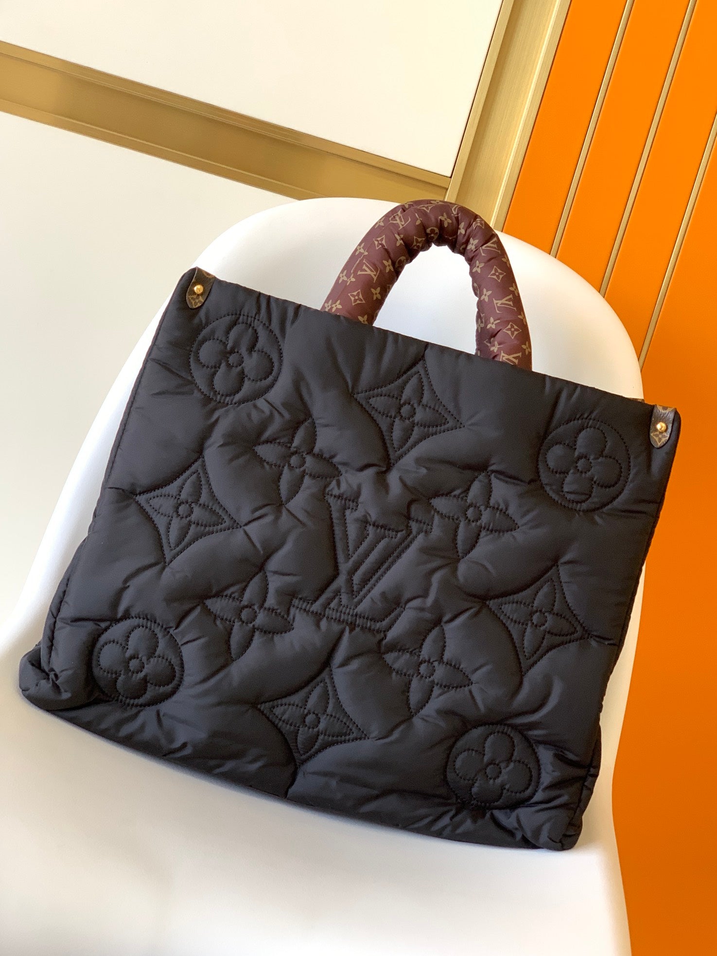 Louis Vuitton Black Quilted Puffer Tote Bag with Monogram Pattern Handles