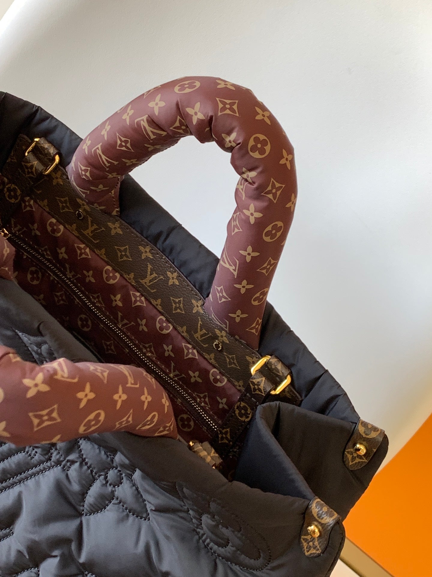 Louis Vuitton Black Quilted Puffer Tote Bag with Monogram Pattern Handles