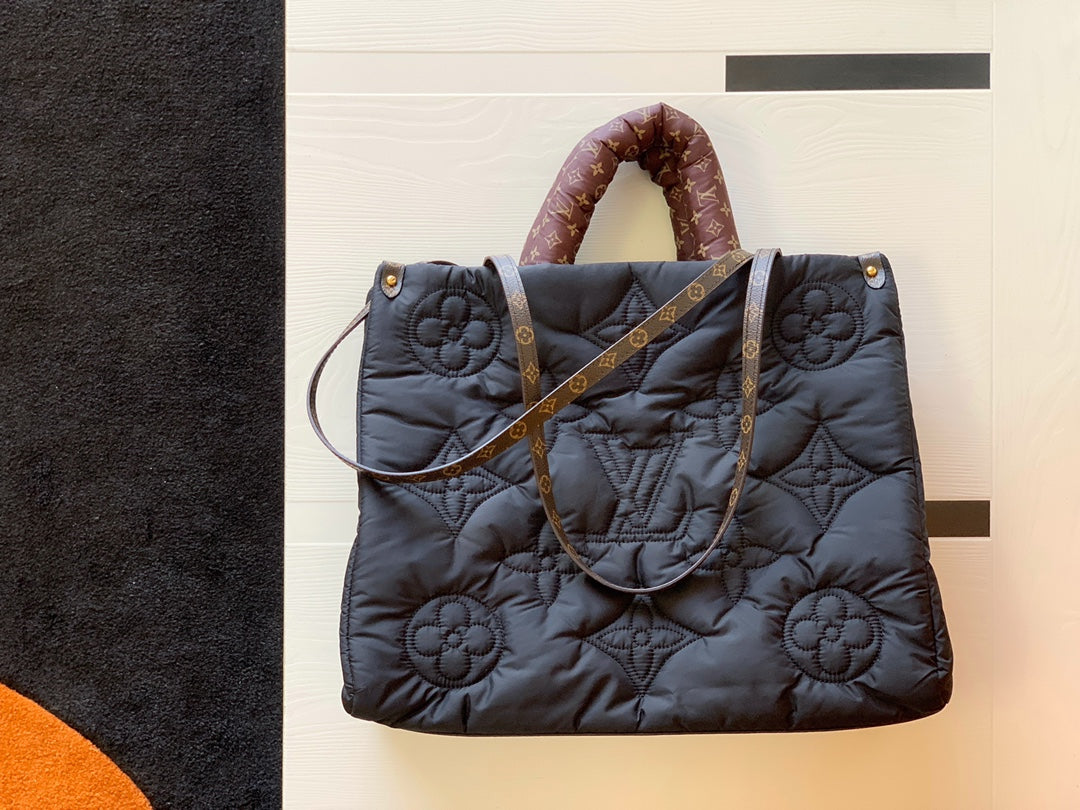 Louis Vuitton Black Quilted Puffer Tote Bag with Monogram Pattern Handles