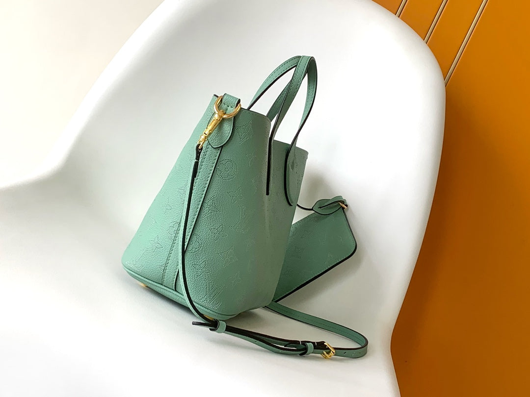 Louis Vuitton Mint Green Embossed Leather Handbag with Top Handles
