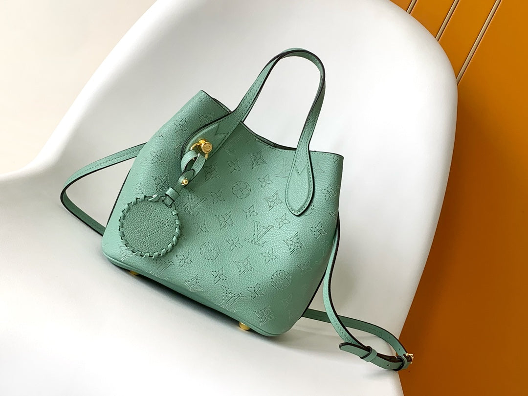 Louis Vuitton Mint Green Embossed Leather Handbag with Top Handles