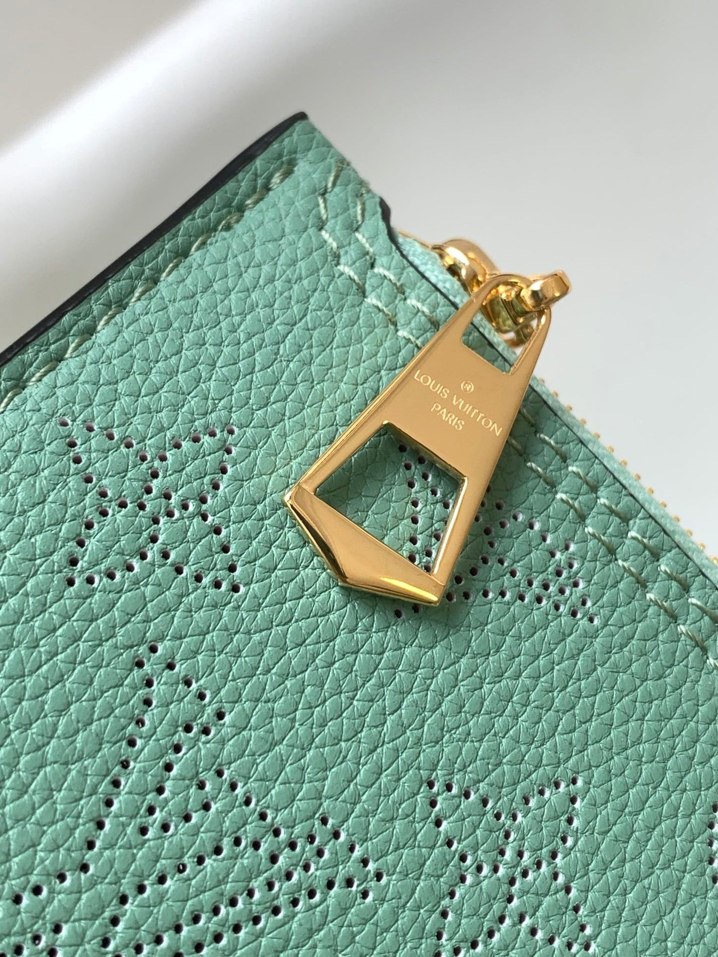 Louis Vuitton Mint Green Embossed Leather Handbag with Top Handles