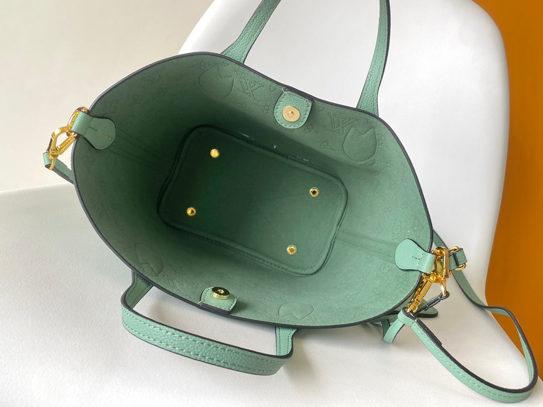 Louis Vuitton Mint Green Embossed Leather Handbag with Top Handles