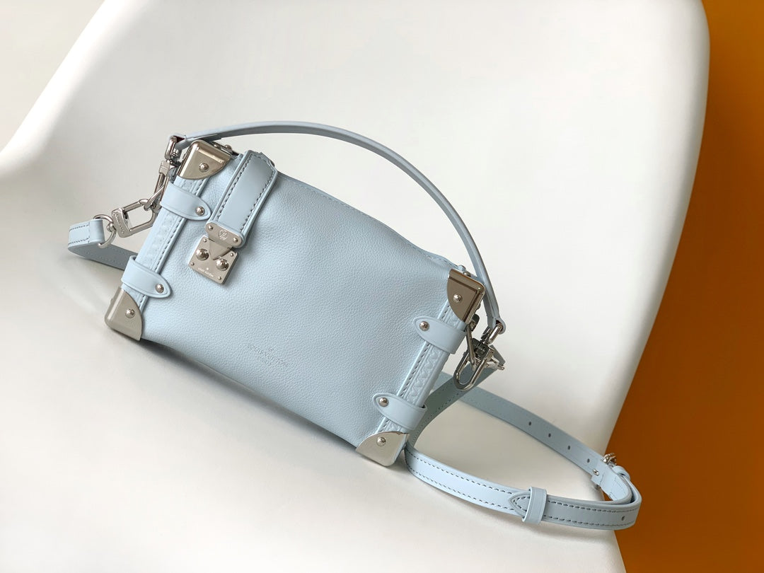 Louis Vuitton Pastel Blue Leather Trunk Crossbody Bag with Silver Hardware