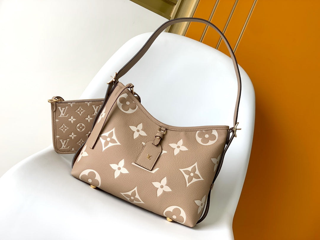 Louis Vuitton Elegant Taupe Monogram Leather Shoulder Bag with Top Handle