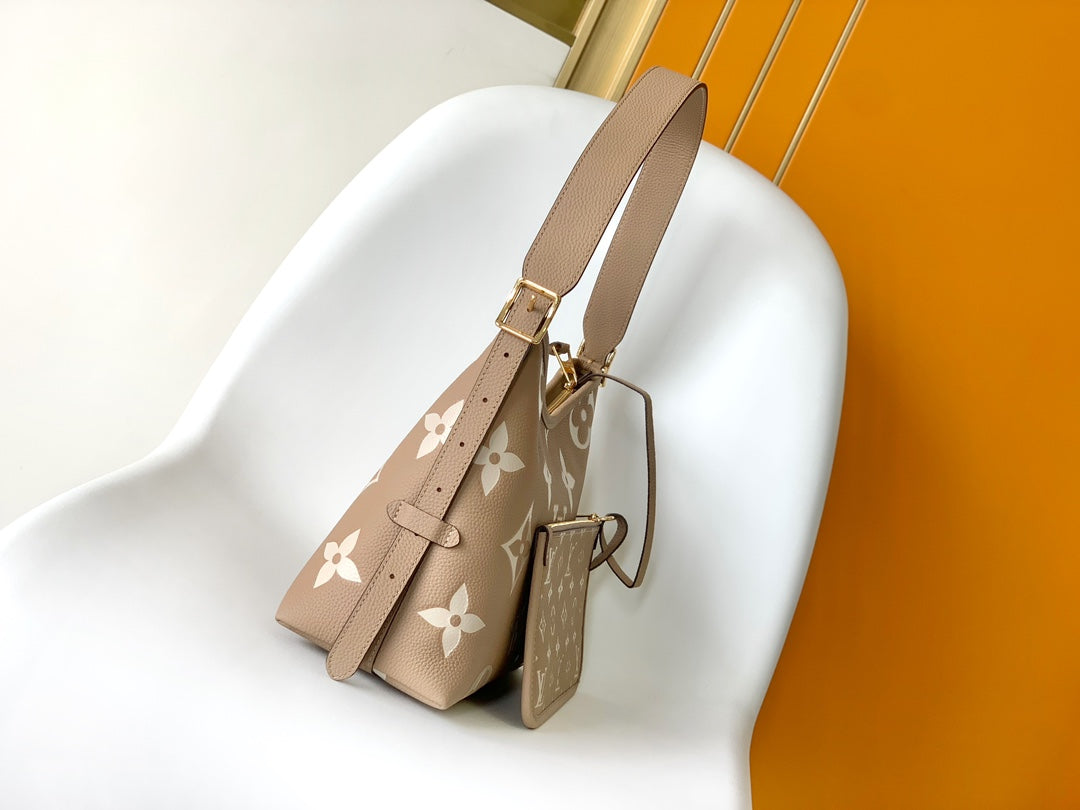 Louis Vuitton Elegant Taupe Monogram Leather Shoulder Bag with Top Handle