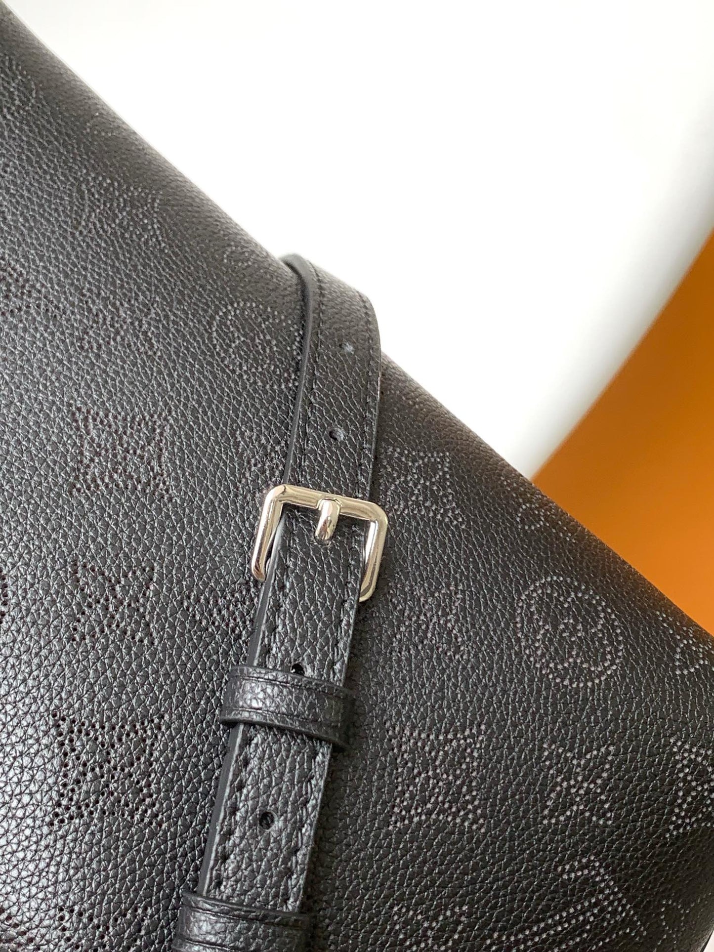 Louis Vuitton Black Embossed Hobo Handbag with Top Knot Handle and Chain Strap