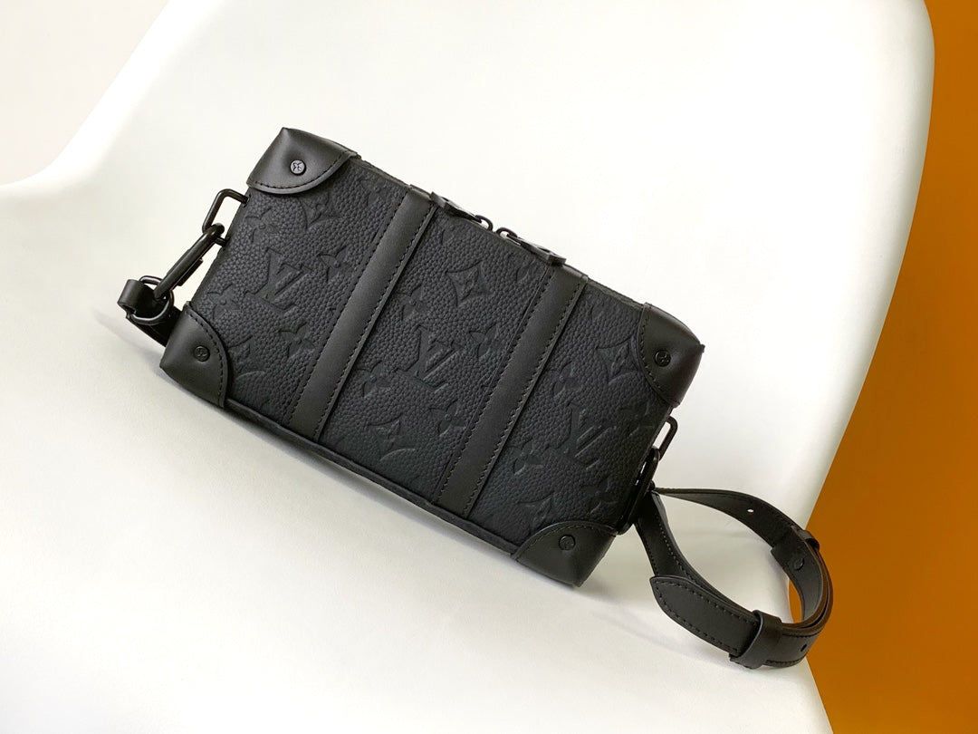 Louis Vuitton Matte Black Embossed Pattern Leather Trunk Crossbody Bag