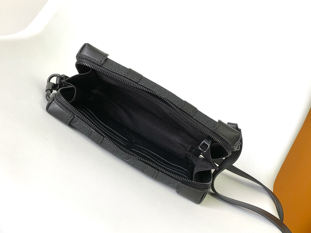 Louis Vuitton Matte Black Embossed Pattern Leather Trunk Crossbody Bag