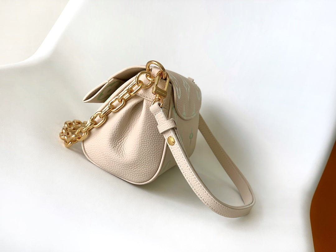 Louis Vuitton Beige and Green Monogram Shoulder Bag with Gold Chain Strap