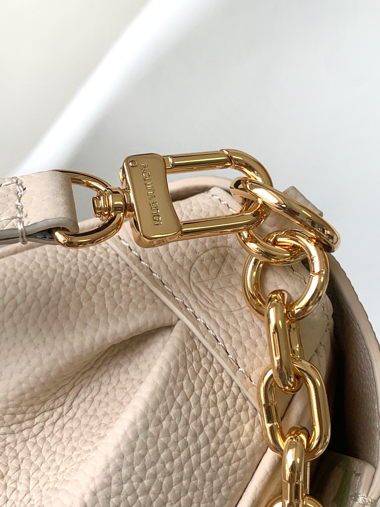 Louis Vuitton Beige and Green Monogram Shoulder Bag with Gold Chain Strap