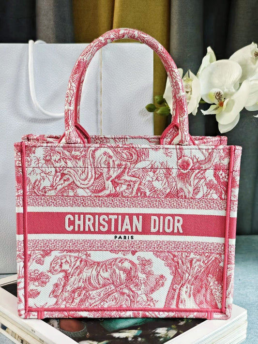 Dior Vintage Pink Toile de Jouy Canvas Tote Bag Top Handle Handbag