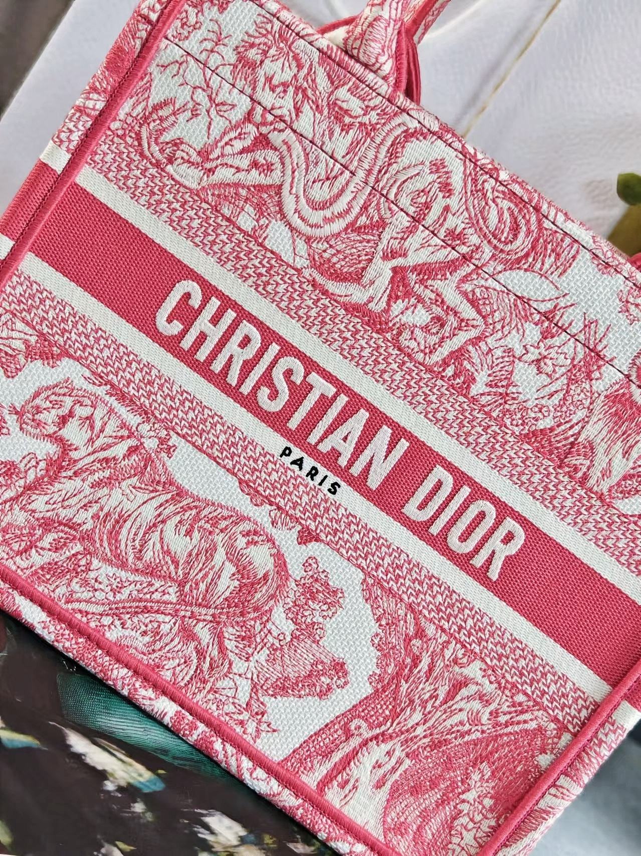 Dior Vintage Pink Toile de Jouy Canvas Tote Bag Top Handle Handbag