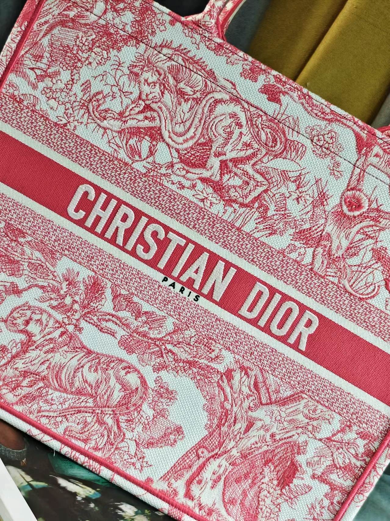 Dior Pink and White Floral Toile Pattern Canvas Top Handle Tote Bag