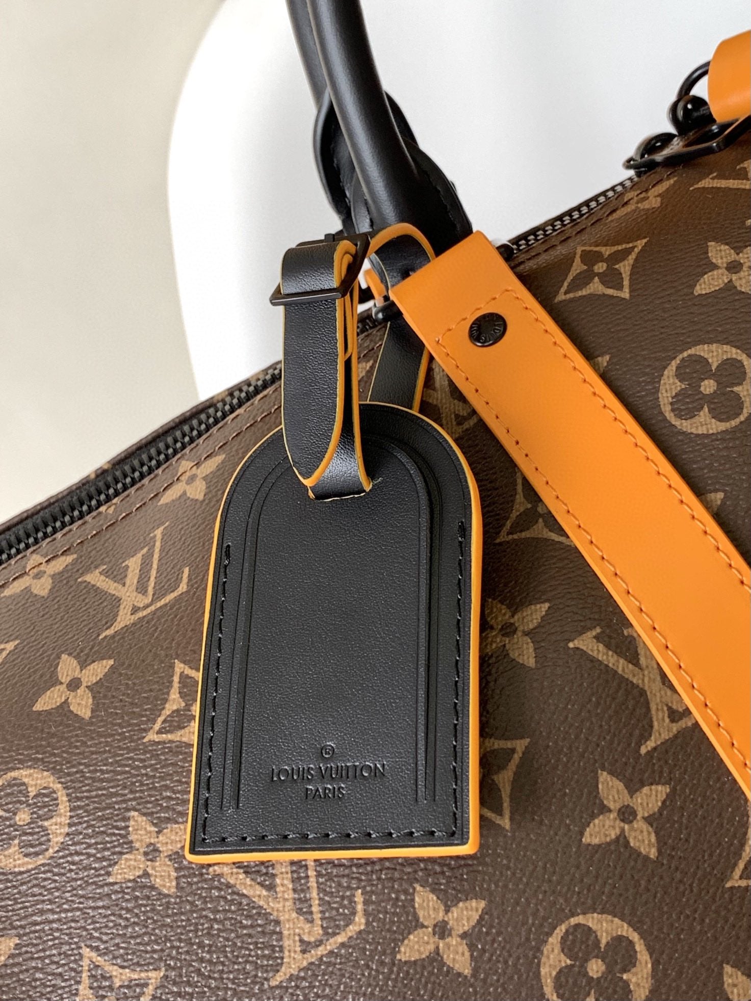 Louis Vuitton Classic Monogram Canvas Travel Duffle Bag with Orange Straps