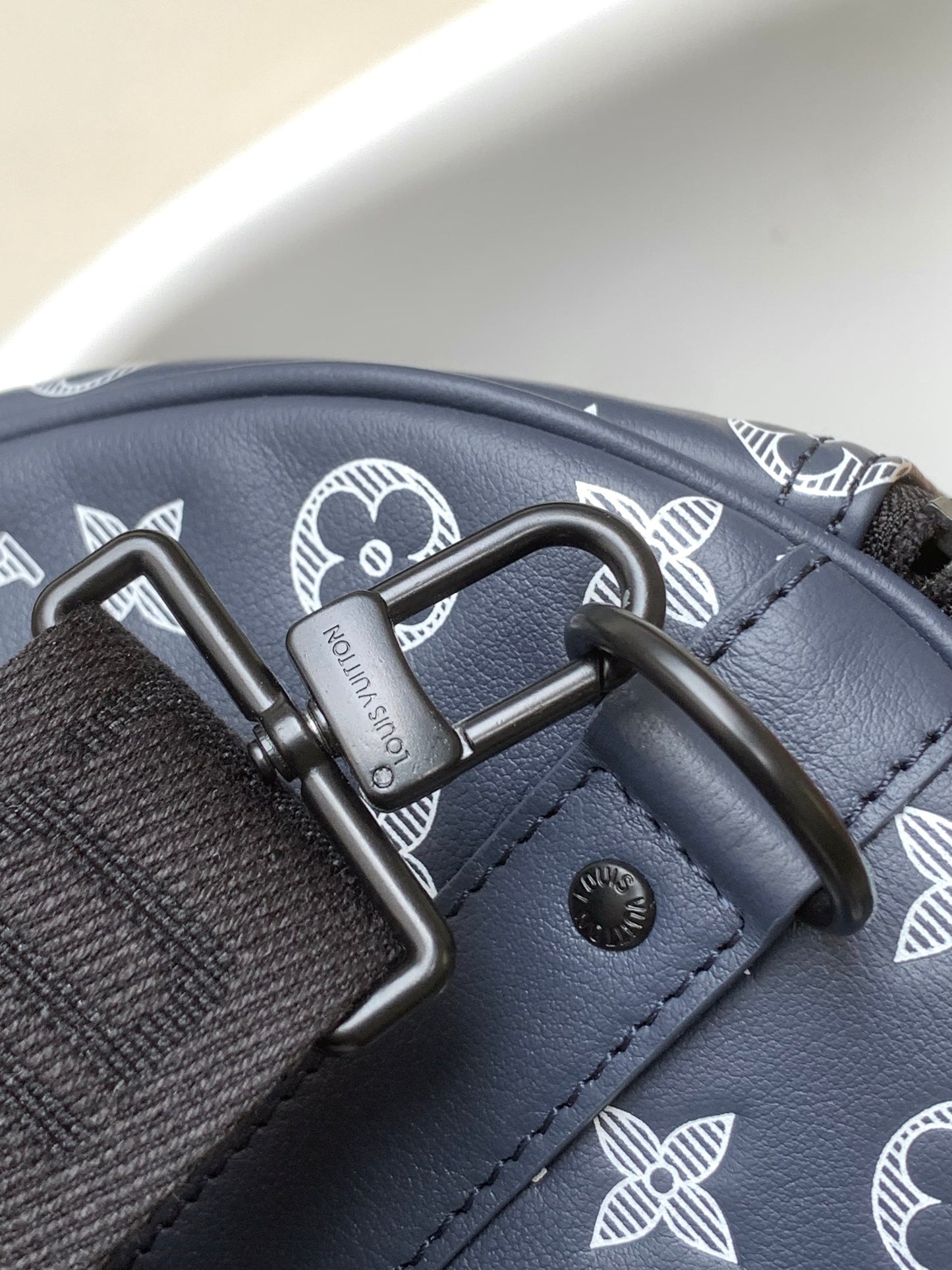 Louis Vuitton Navy Blue Monogram Canvas Travel Duffle Bag with Shoulder Strap
