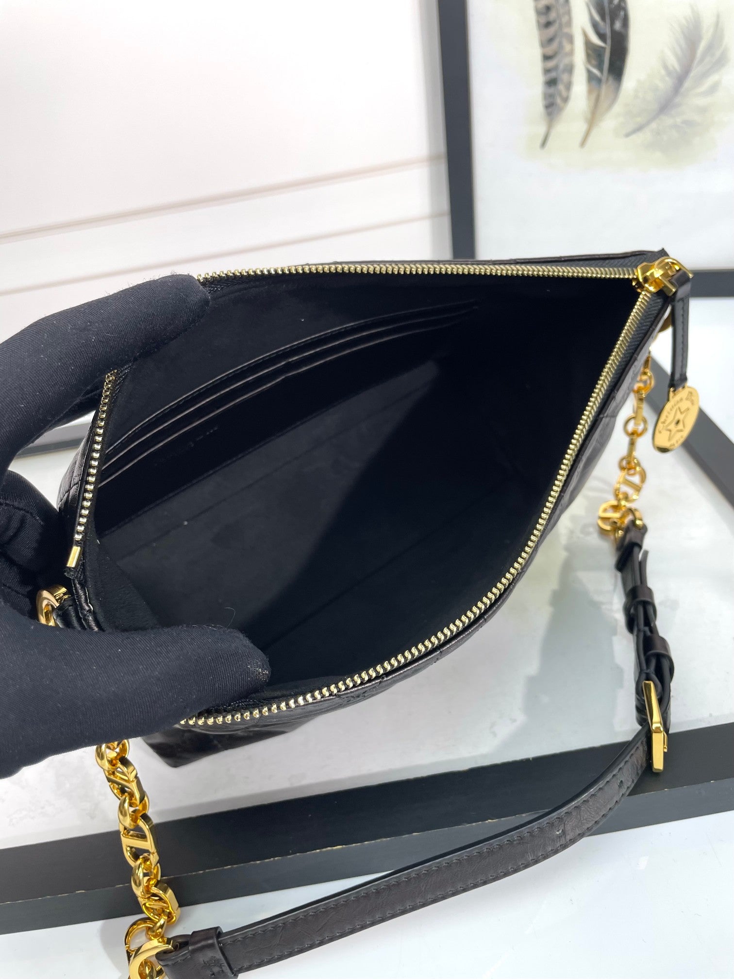 Dior Elegant Black Quilted Leather Shoulder Bag with Gold Chain