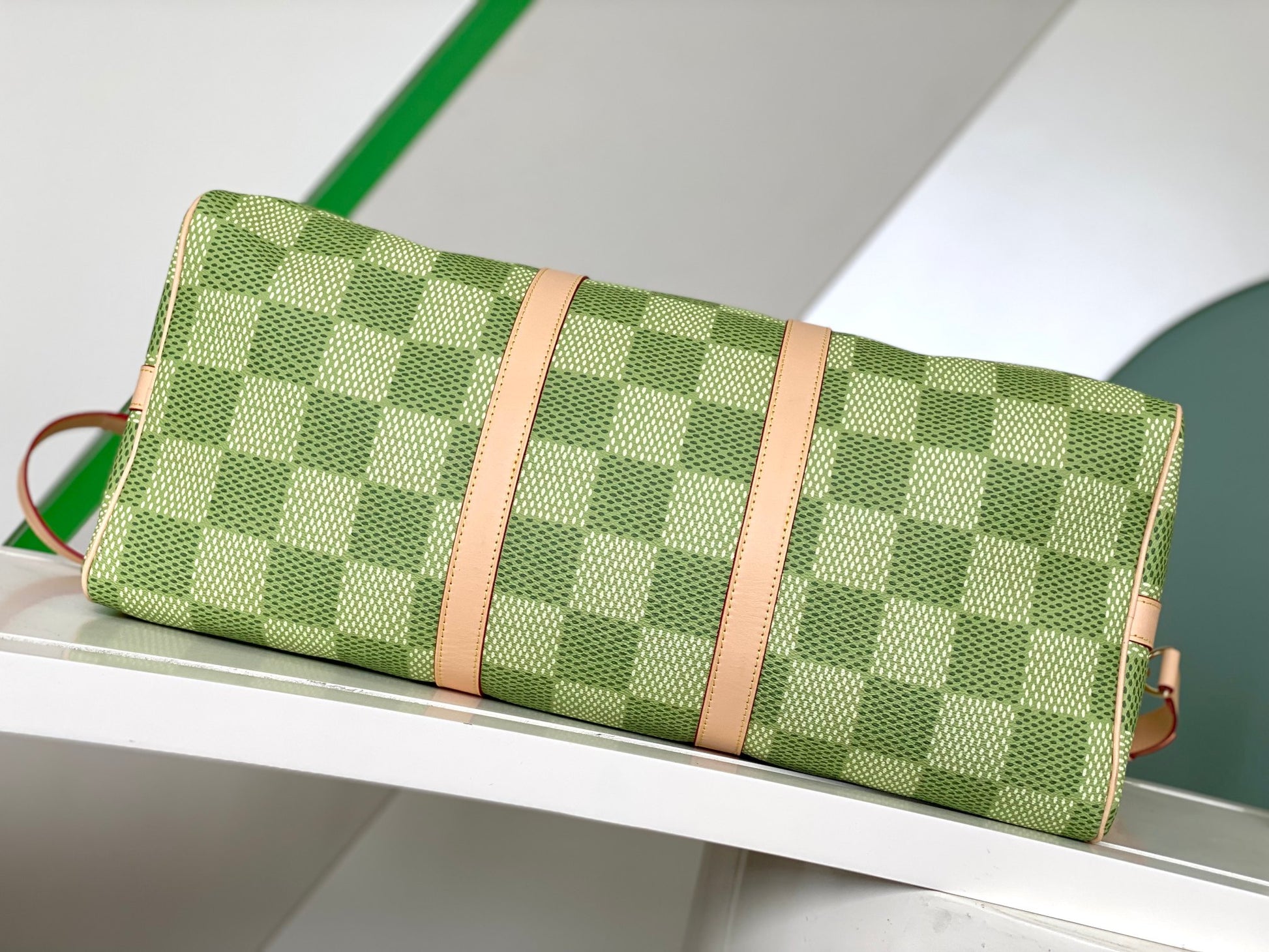 Louis Vuitton Green Checkerboard Canvas Travel Duffle Bag with Leather Straps
