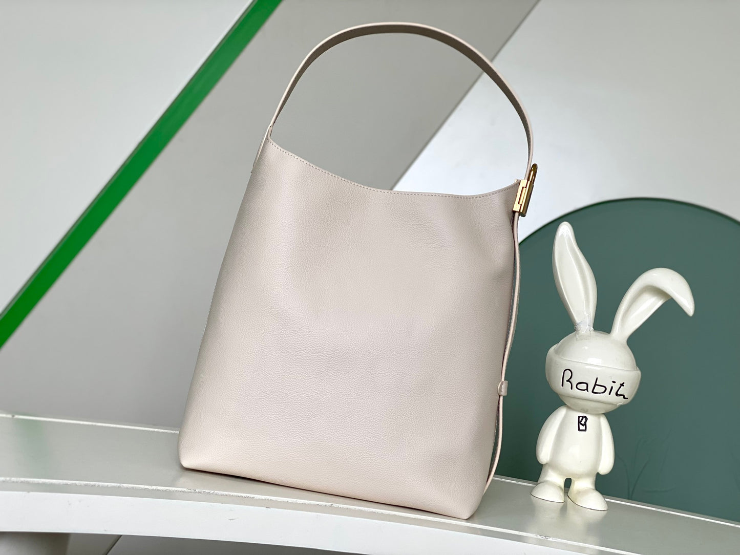 Louis Vuitton Minimalist Beige Leather Hobo Shoulder Bag with Gold Hardware