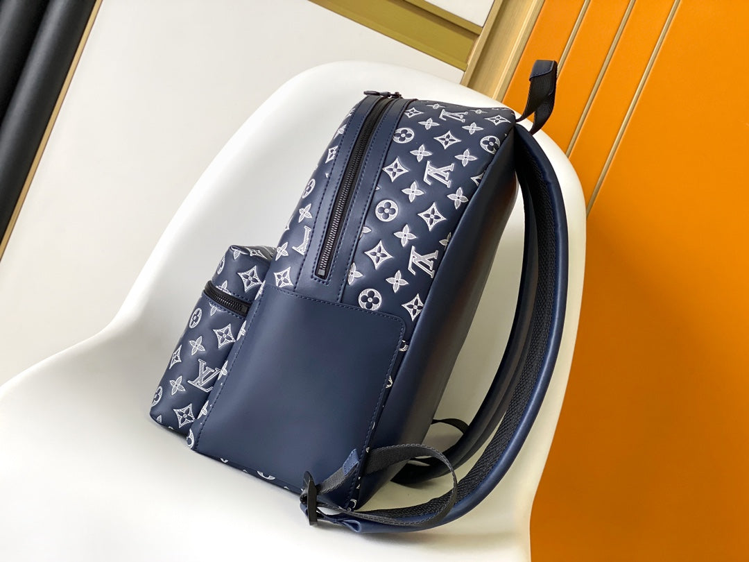 Louis Vuitton Classic Monogram Navy Blue Canvas Backpack with Front Pocket