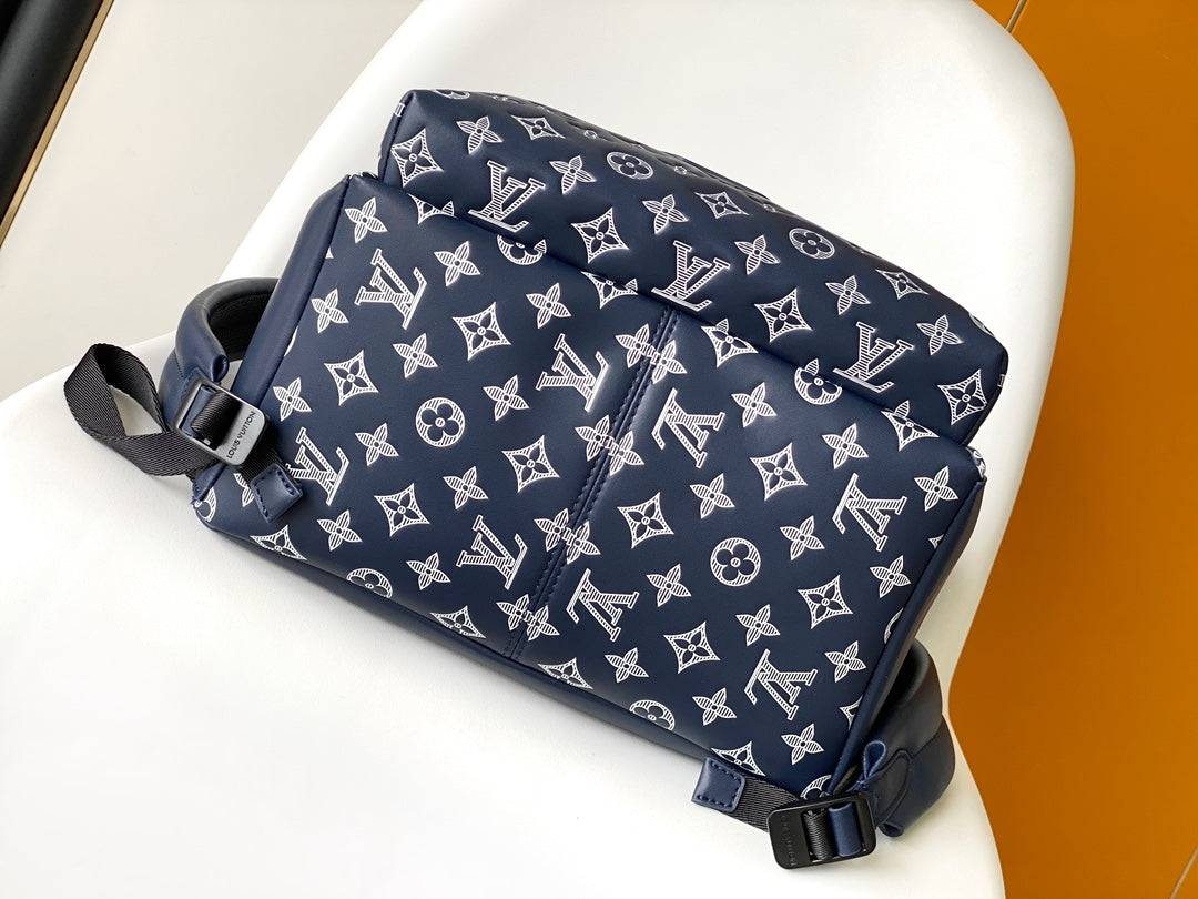 Louis Vuitton Classic Monogram Navy Blue Canvas Backpack with Front Pocket