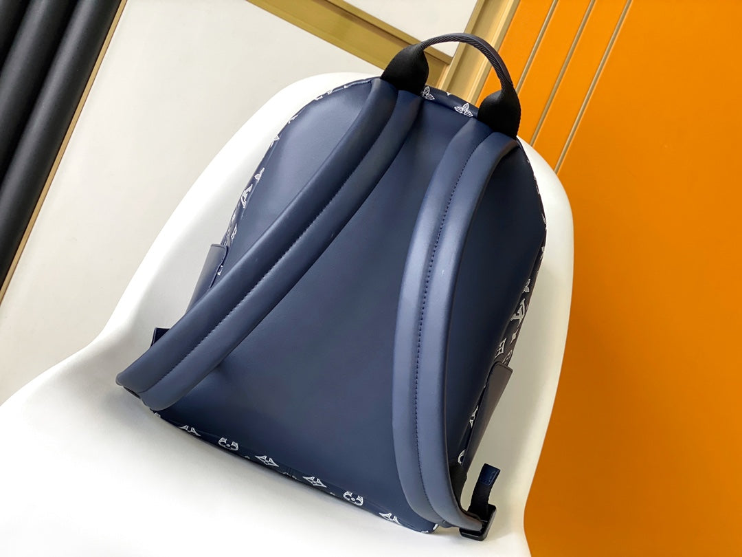 Louis Vuitton Classic Monogram Navy Blue Canvas Backpack with Front Pocket